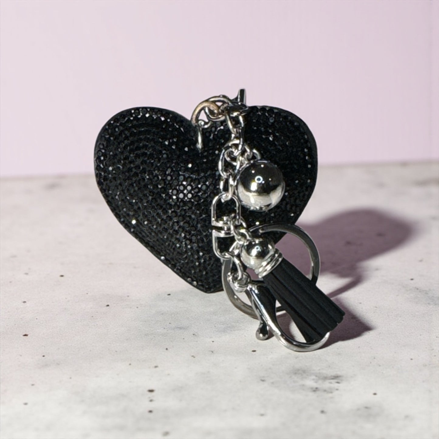 Black Rhinestone Heart Keychain
