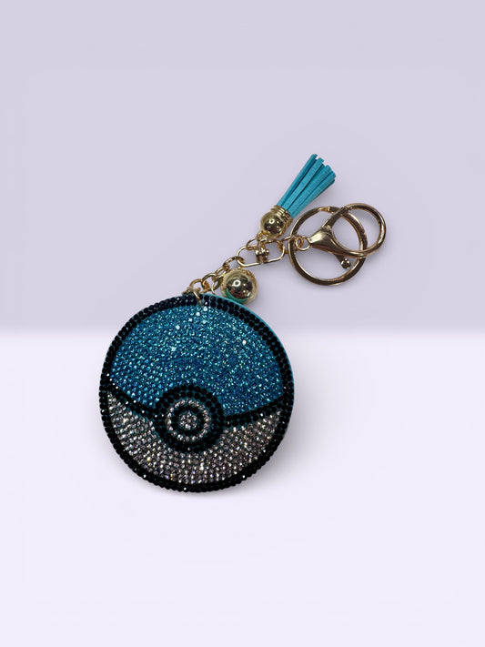 Teal Rhinestone Power Ball Keychain – 6” – Gold Hardware