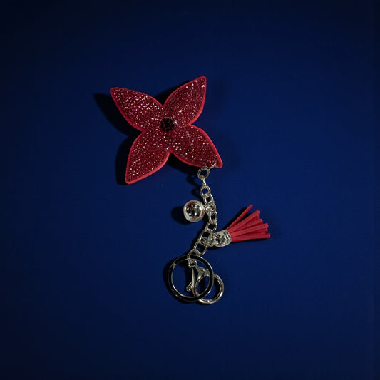 Pink Rhinestone Flower Keychain – 8” – Silver Hardware