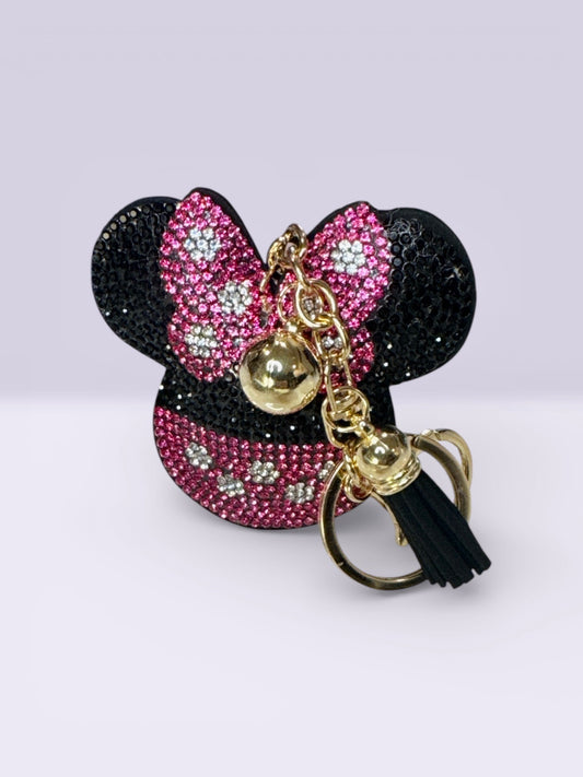 Rhinestone Theme Park Style Bow Keychain – 5” – Gold Hardware