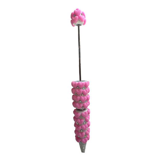 Pink Fuzzy Heart Beadable Pen