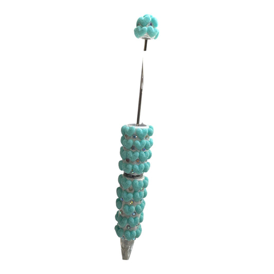 Blue Fuzzy Heart Beadable Pen