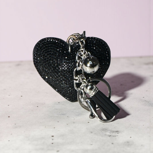 Black Rhinestone Heart Keychain