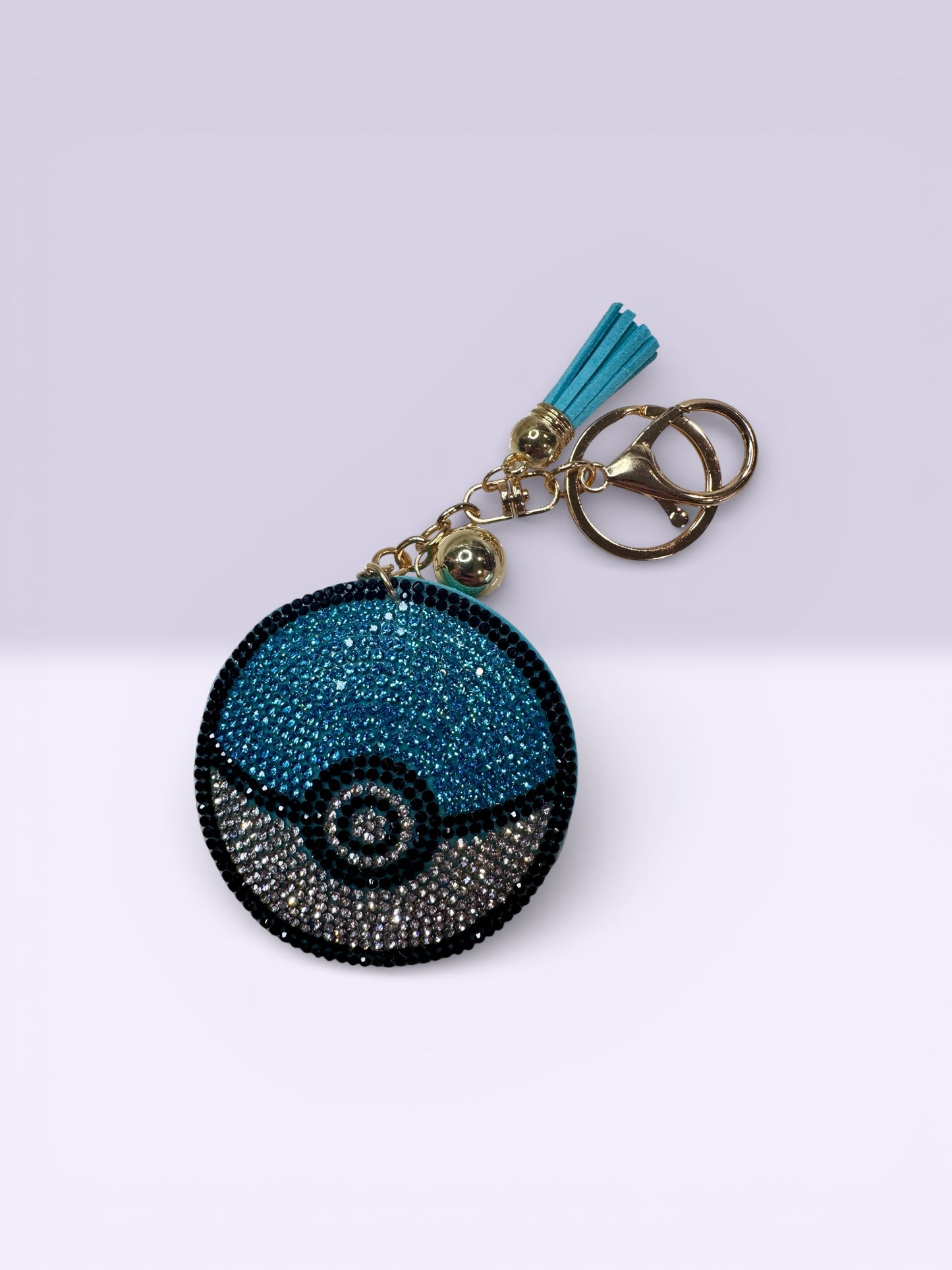 Teal Rhinestone Power Ball Keychain – 6” – Gold Hardware