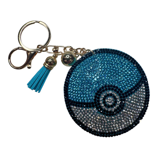 Teal Rhinestone Power Ball Keychain – 6” – Gold Hardware