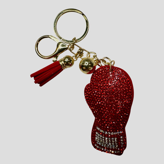 Red Rhinestone Boxing Glove Keychain – 6” – Gold Hardware