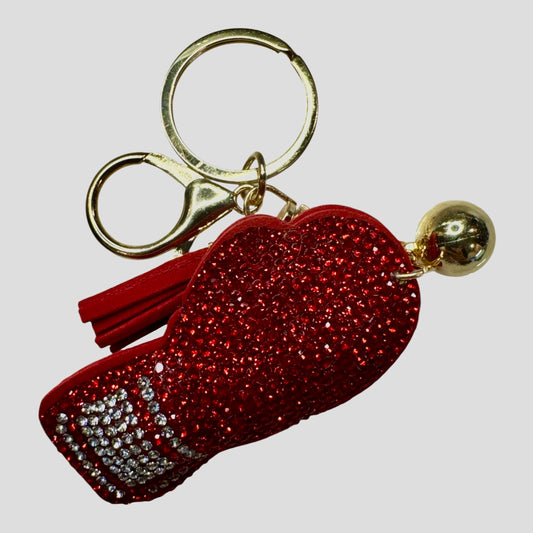 Red Rhinestone Boxing Glove Keychain – 6” – Gold Hardware