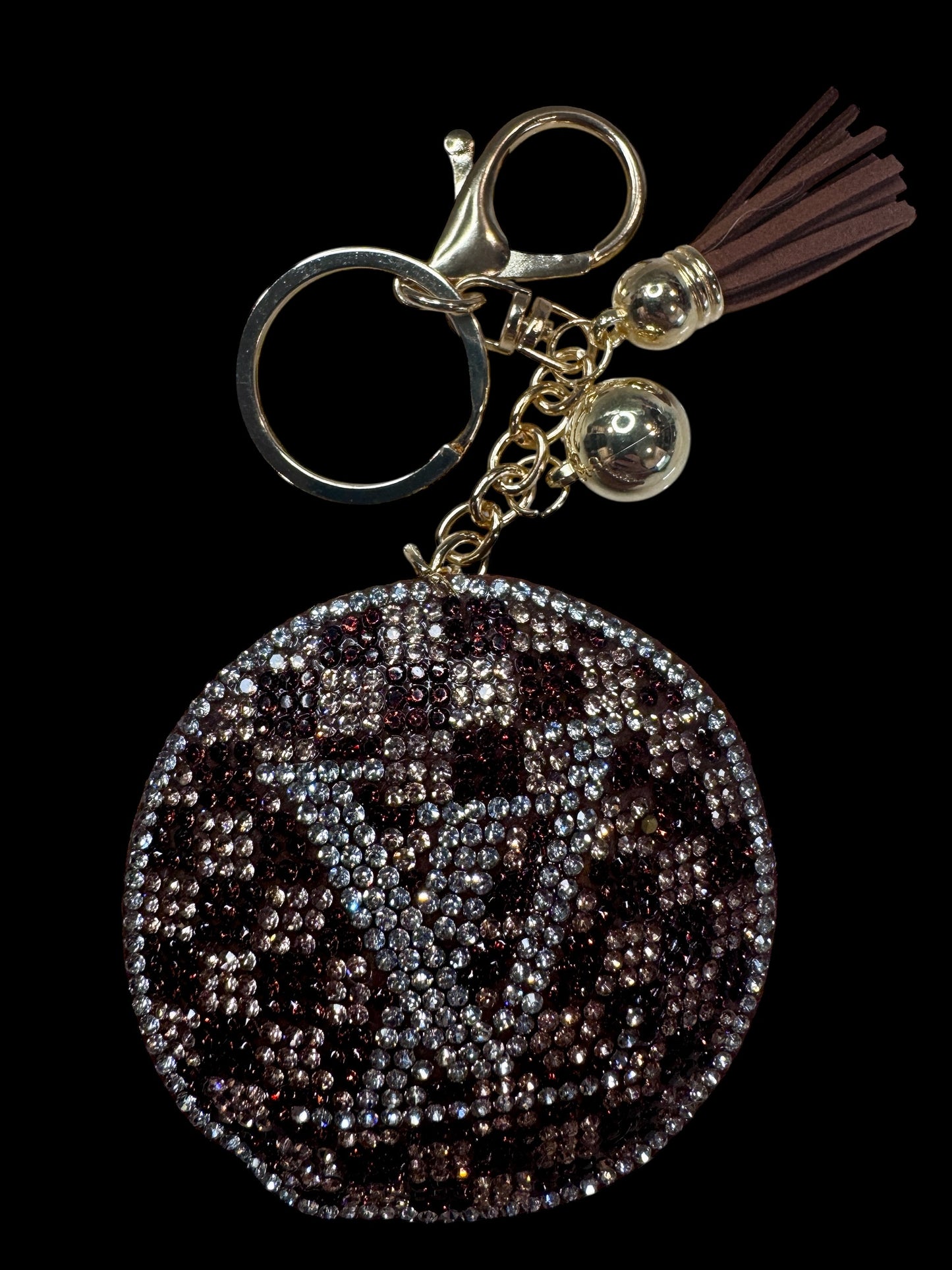 Luxury Designer-Inspired Rhinestone Monogram Keychain – Brown/ Red – 6” – Gold Hardware