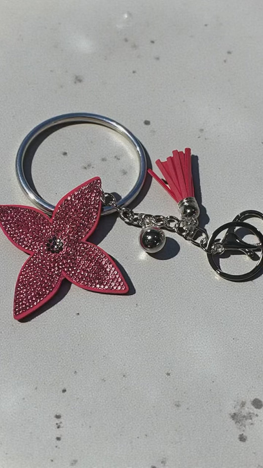 Pink Rhinestone Flower Keychain – 8” – Silver Hardware